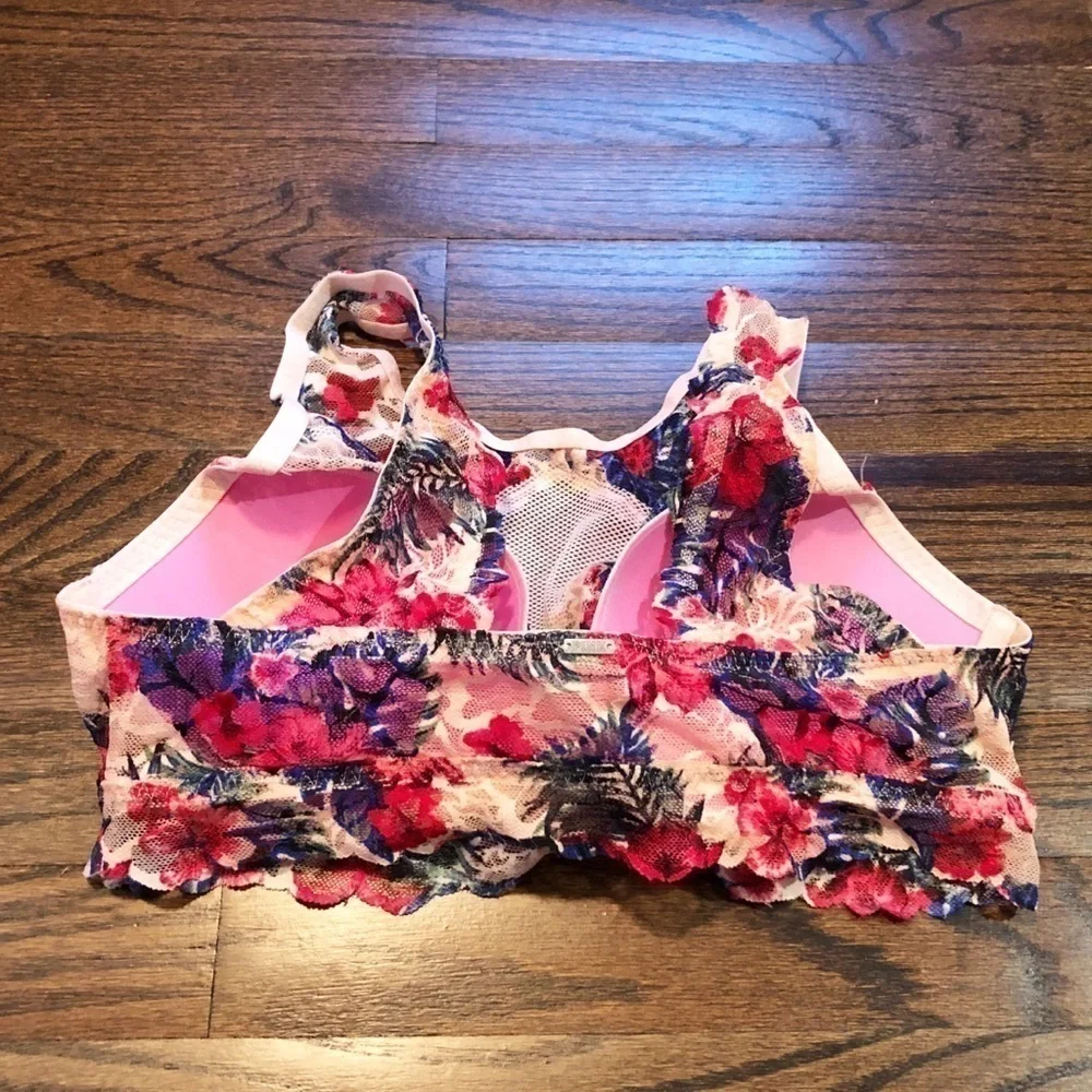 🆕 PINK VS floral halter high neck pink red blue pullover lace bralette…